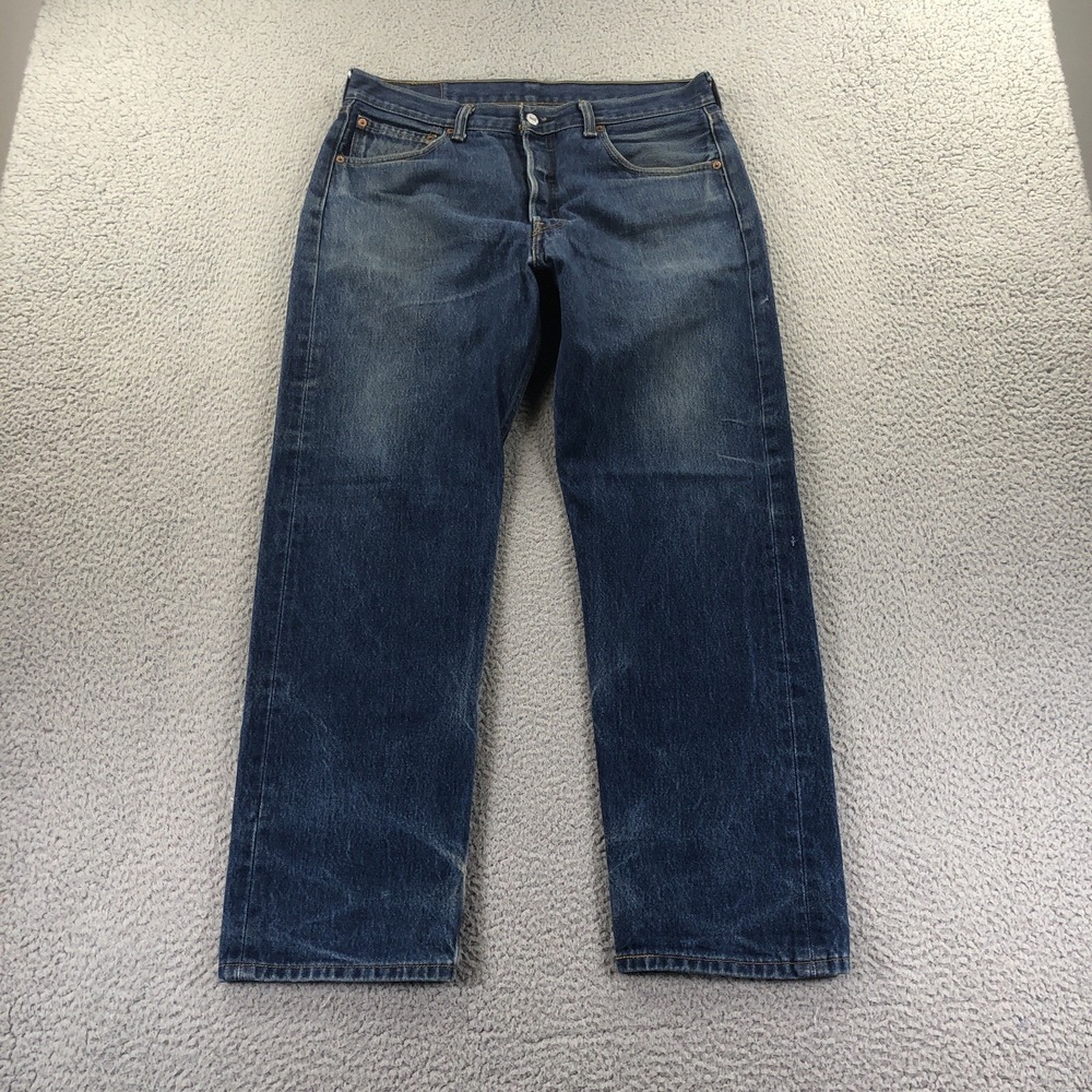 Levis Jeans Men 35x32 (Fit 34x29) Blue 501 Y2K Faded Button Fly Grunge Honeycomb